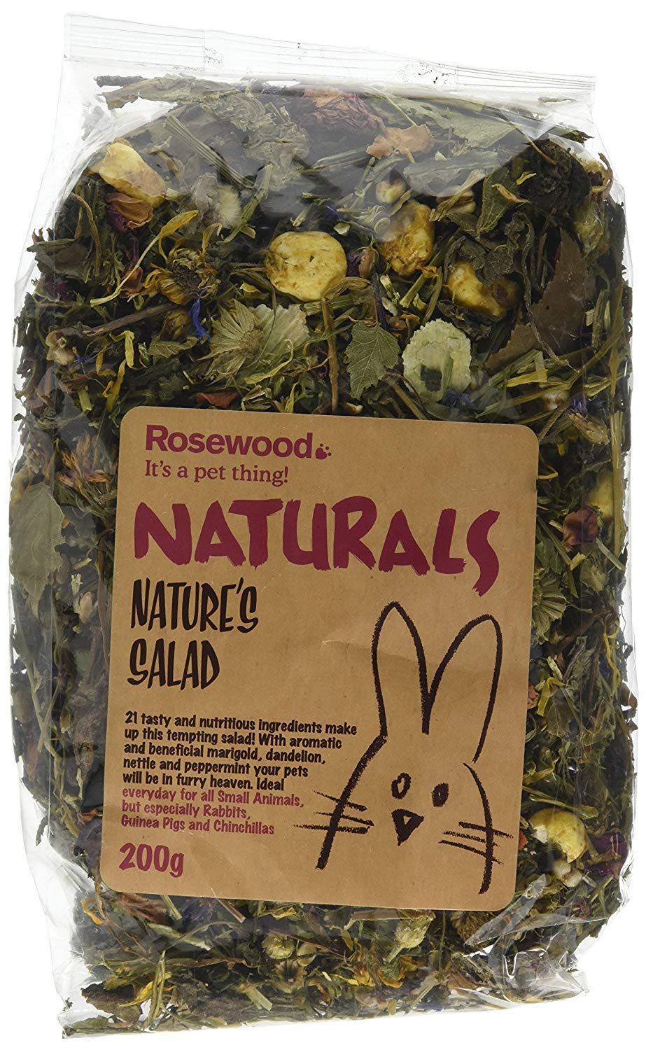 Rosewood Natures Salad 200g pack shot showing foraging-friendly treat for rabbits and guinea pigs