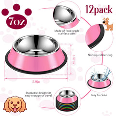 Roshtia 12-pc colorful bowls close-up, vibrant colors for pets' meal times.