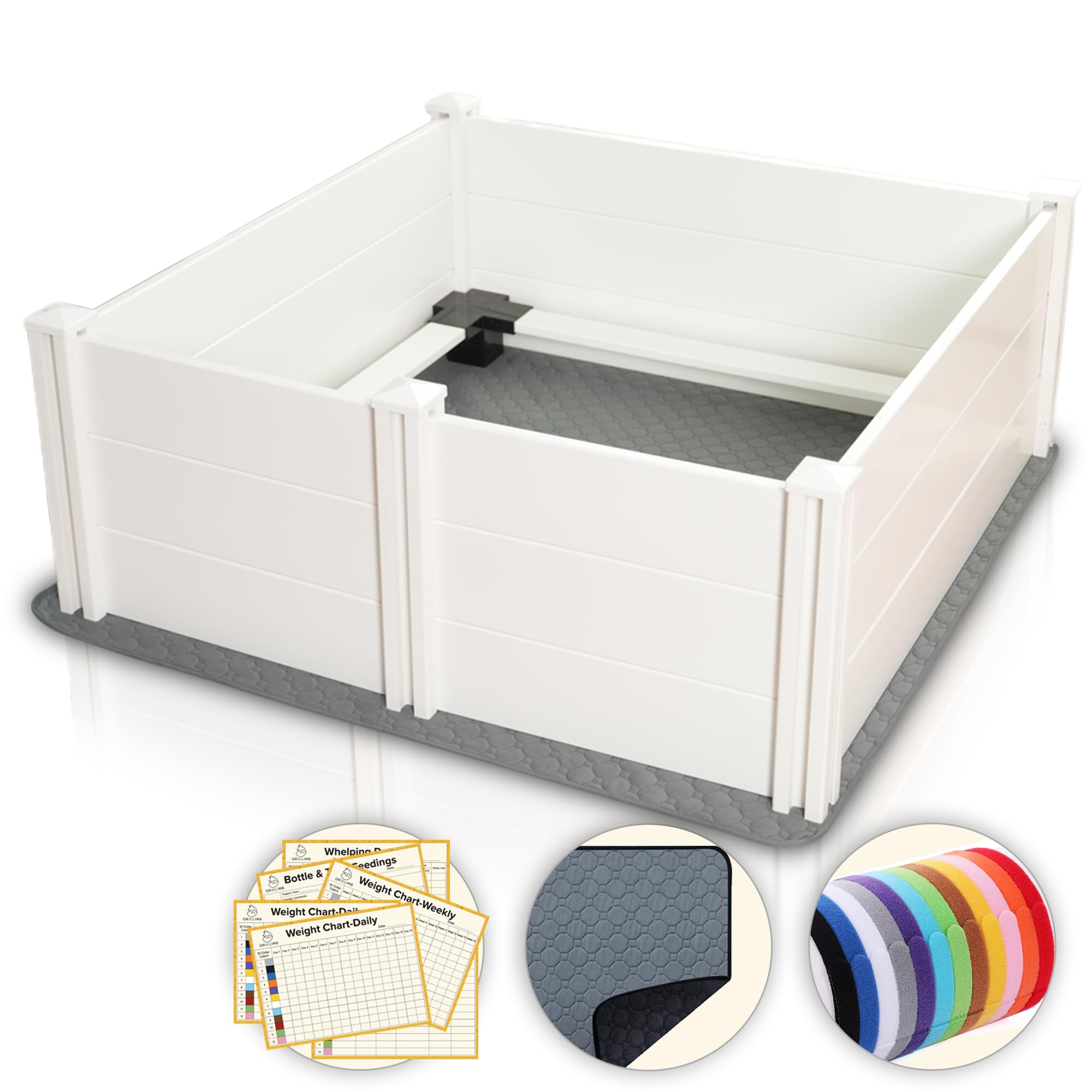 Roslaemic 48x48 whelping box kit in white with rails for safe whelping space