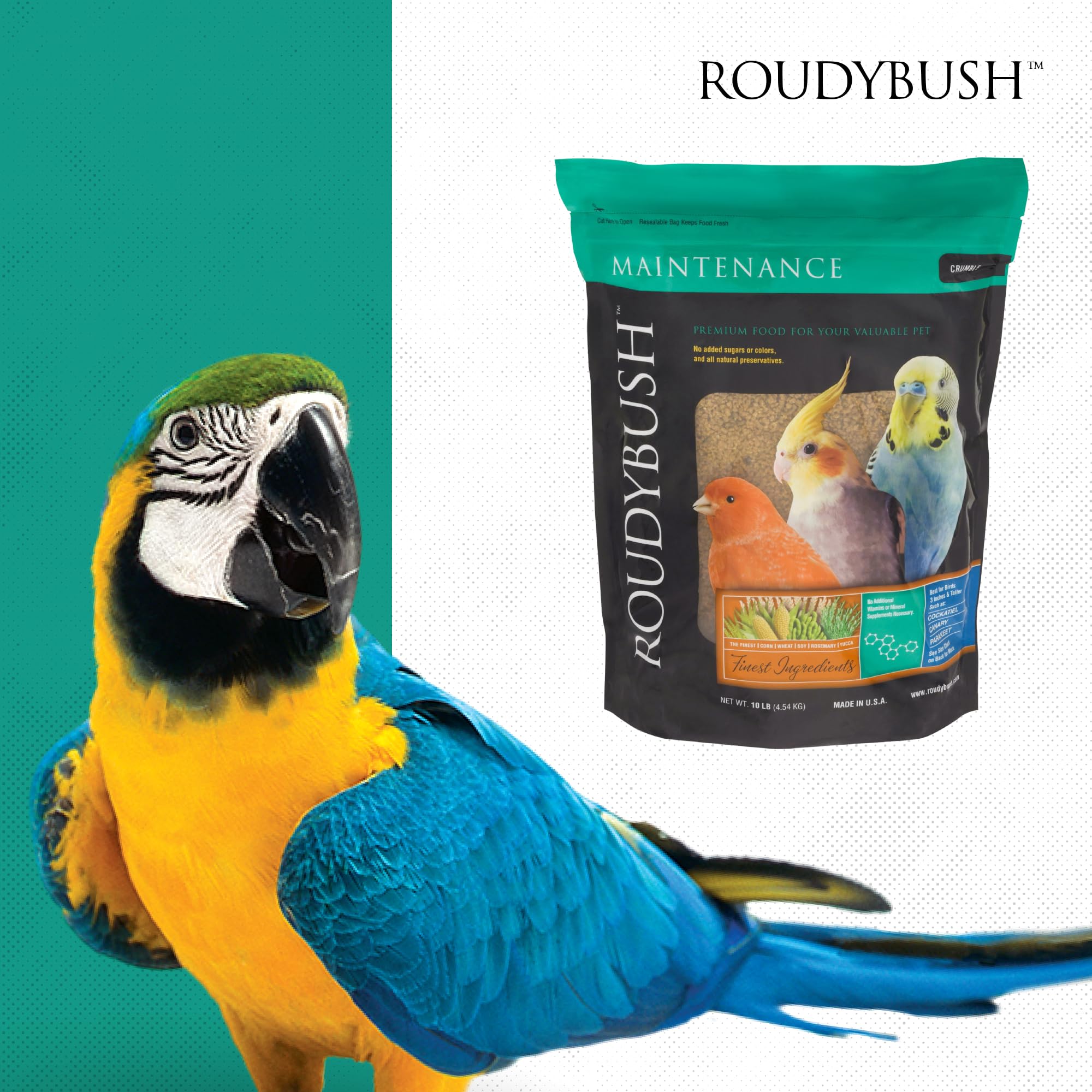 RoudyBush bird food close-up crumbs emphasize texture and variety.