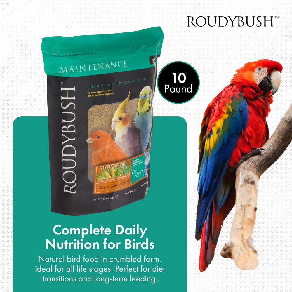 RoudyBush daily maintenance bird food crumbs highlight texture and reduced waste.
