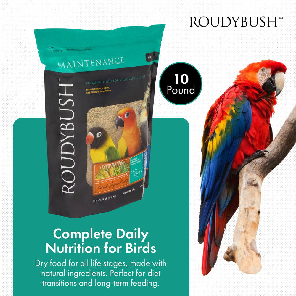 Roudybush Daily Maintenance pellets closeup shows uniform size for steady feeding.