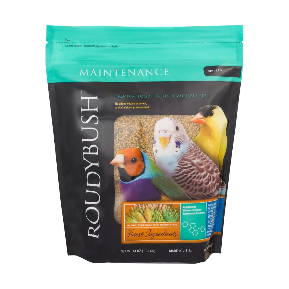 RoudyBush daily maintenance pellets bag shows balanced nutrition and reduced waste.