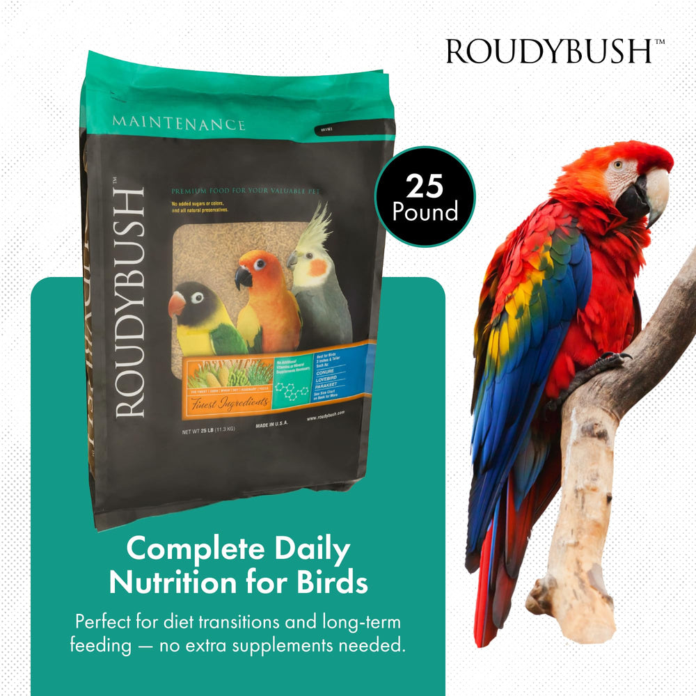 Roudybush pellets closeup highlights texture for reduced waste and consistent feeding.