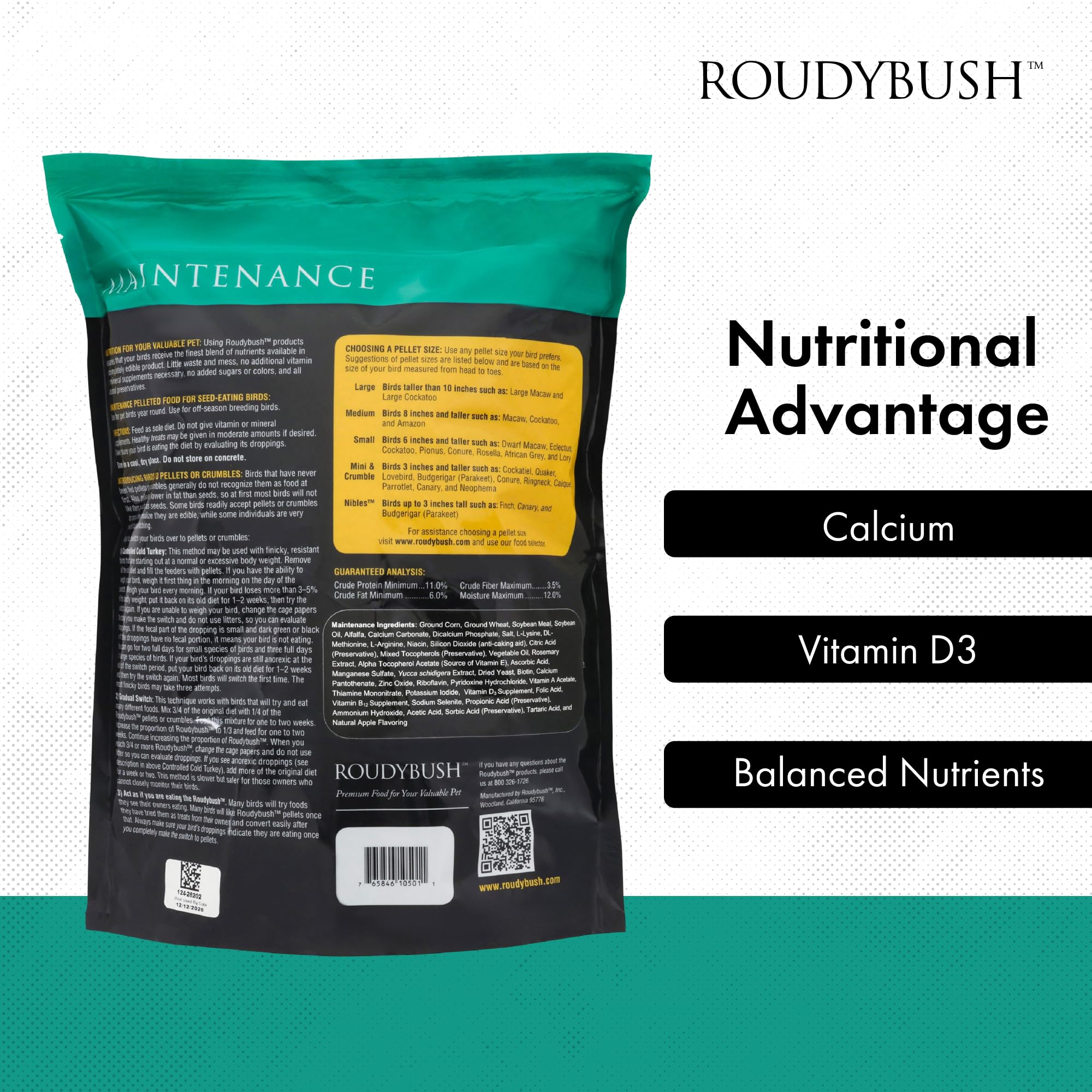 RoudyBush ingredients rosemary yucca highlight natural flavor and digestion support.