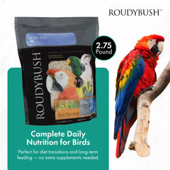 Roudybush mini pellets closeup showing easy-to-chew maintenance diet