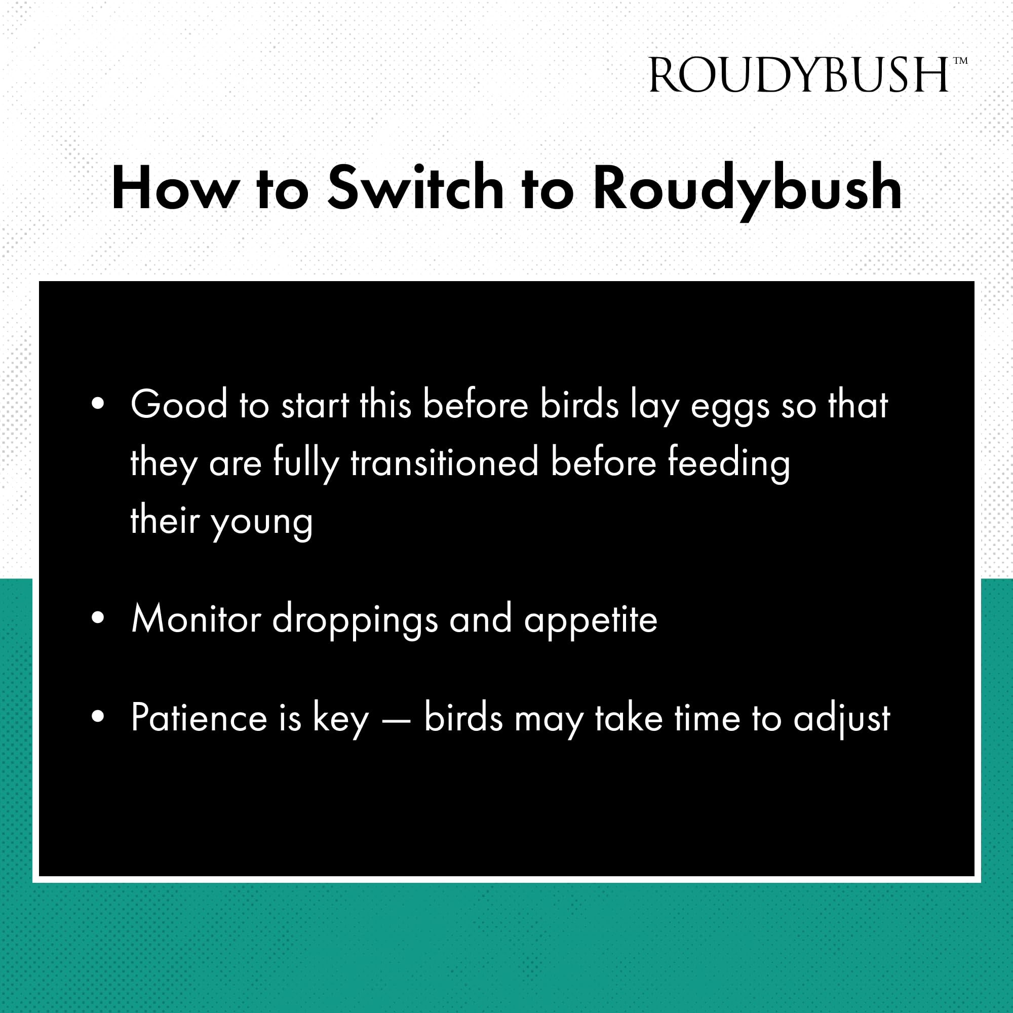 Roudybush pellet-diet reduces waste with complete meals