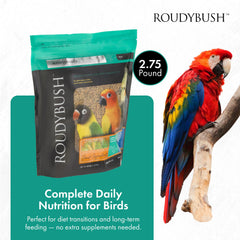 RoudyBush Senior Diet pellets in bowl show easy portioning for parrots