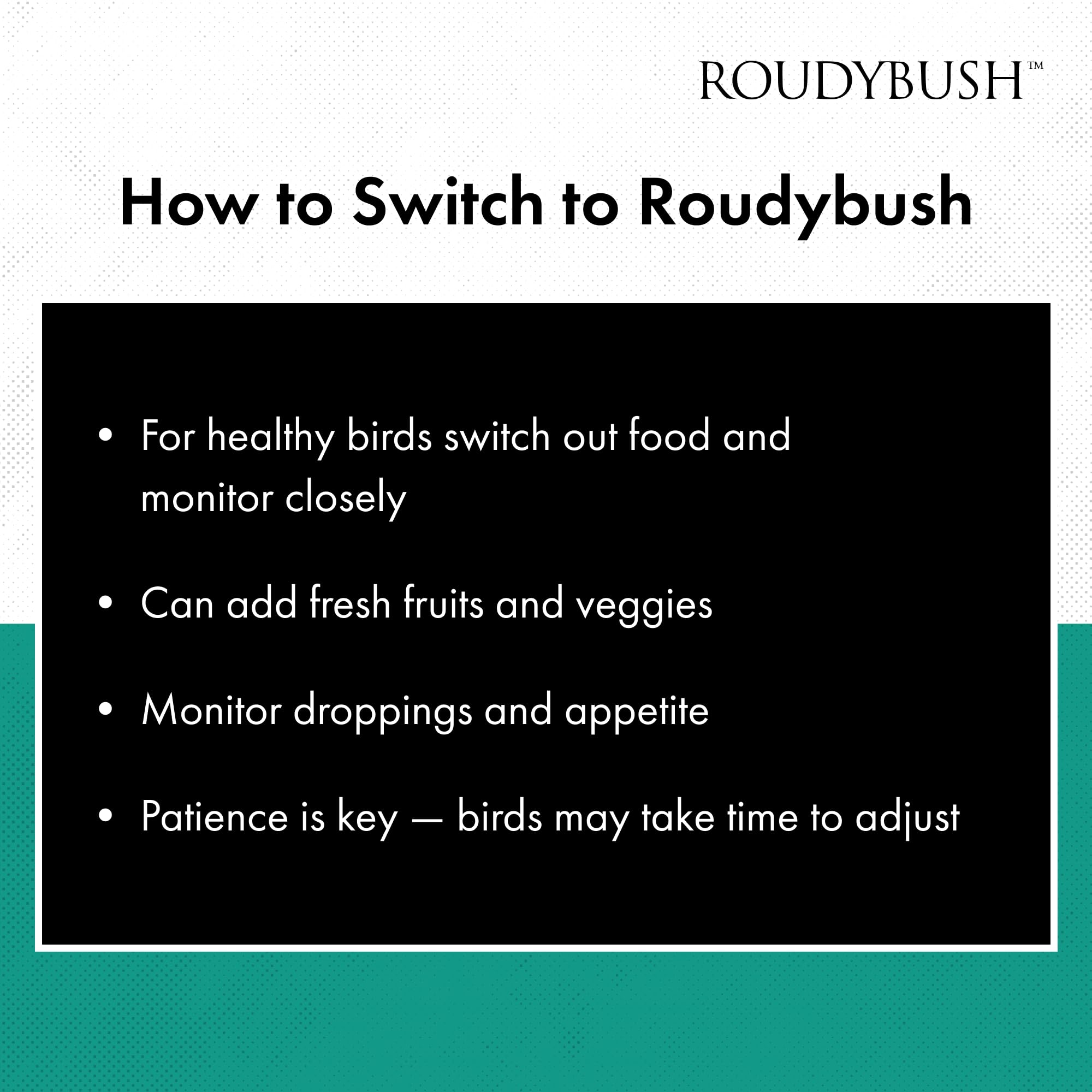 Roudybush serving-size scoop in feeding bowl