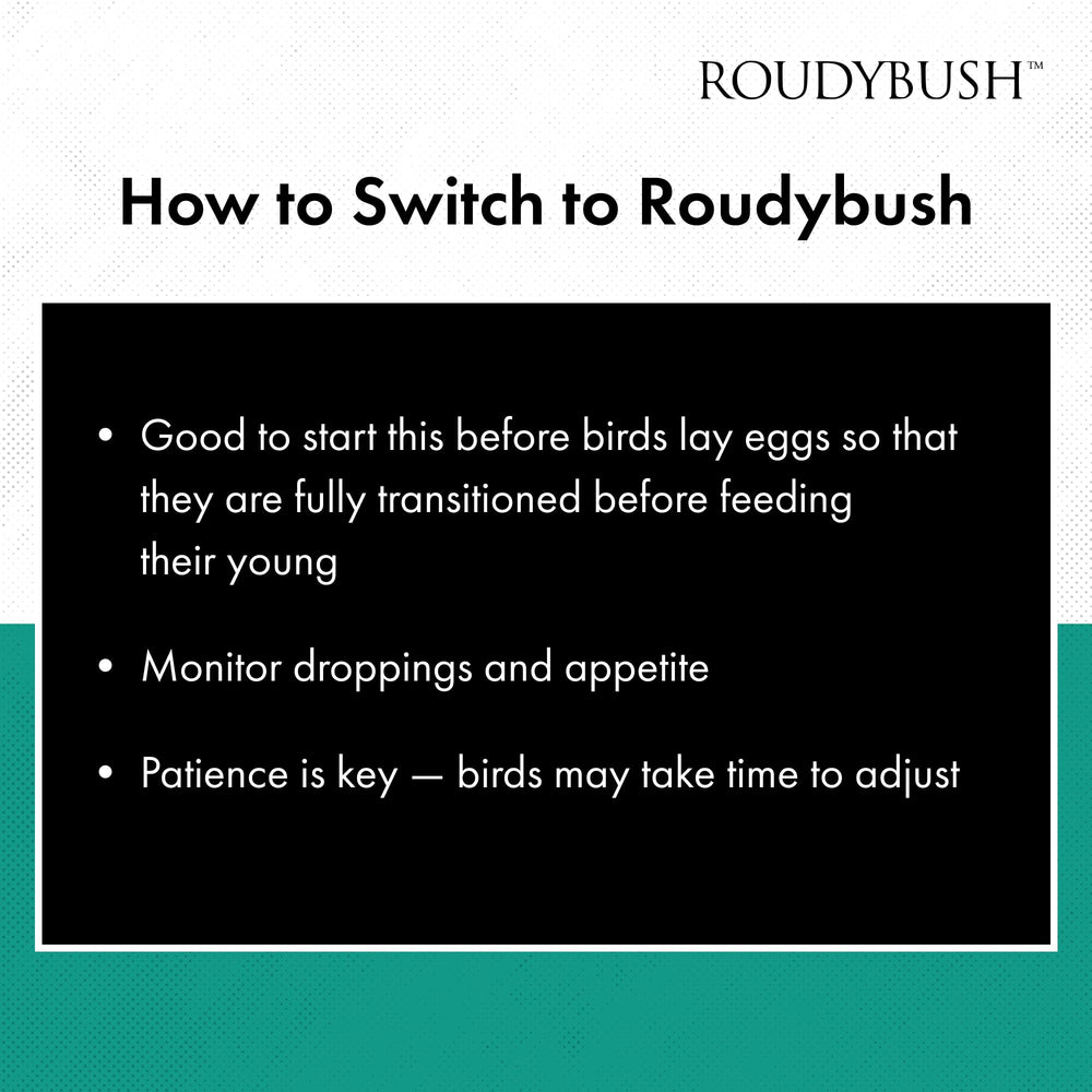 Roudybush bag and label detail shows trusted, long-standing brand since 1985.