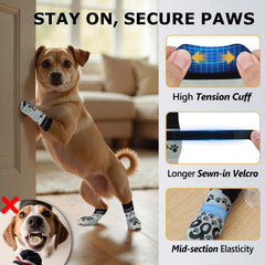 ROUWINNE dog socks bottom grip dots provide slip resistance on floors.
