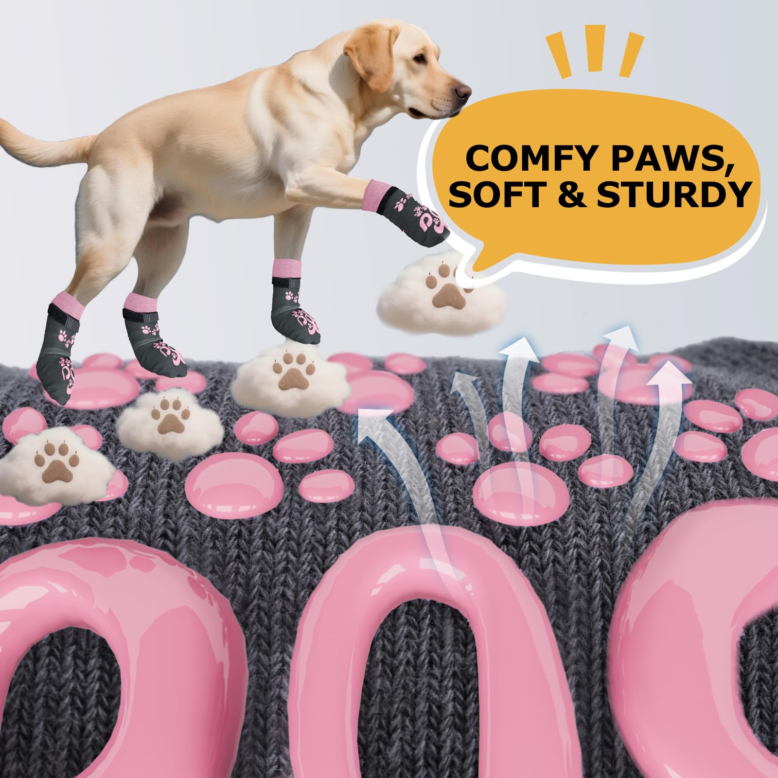 ROUWINNE dog socks bottom anti-slip dots show strong floor grip