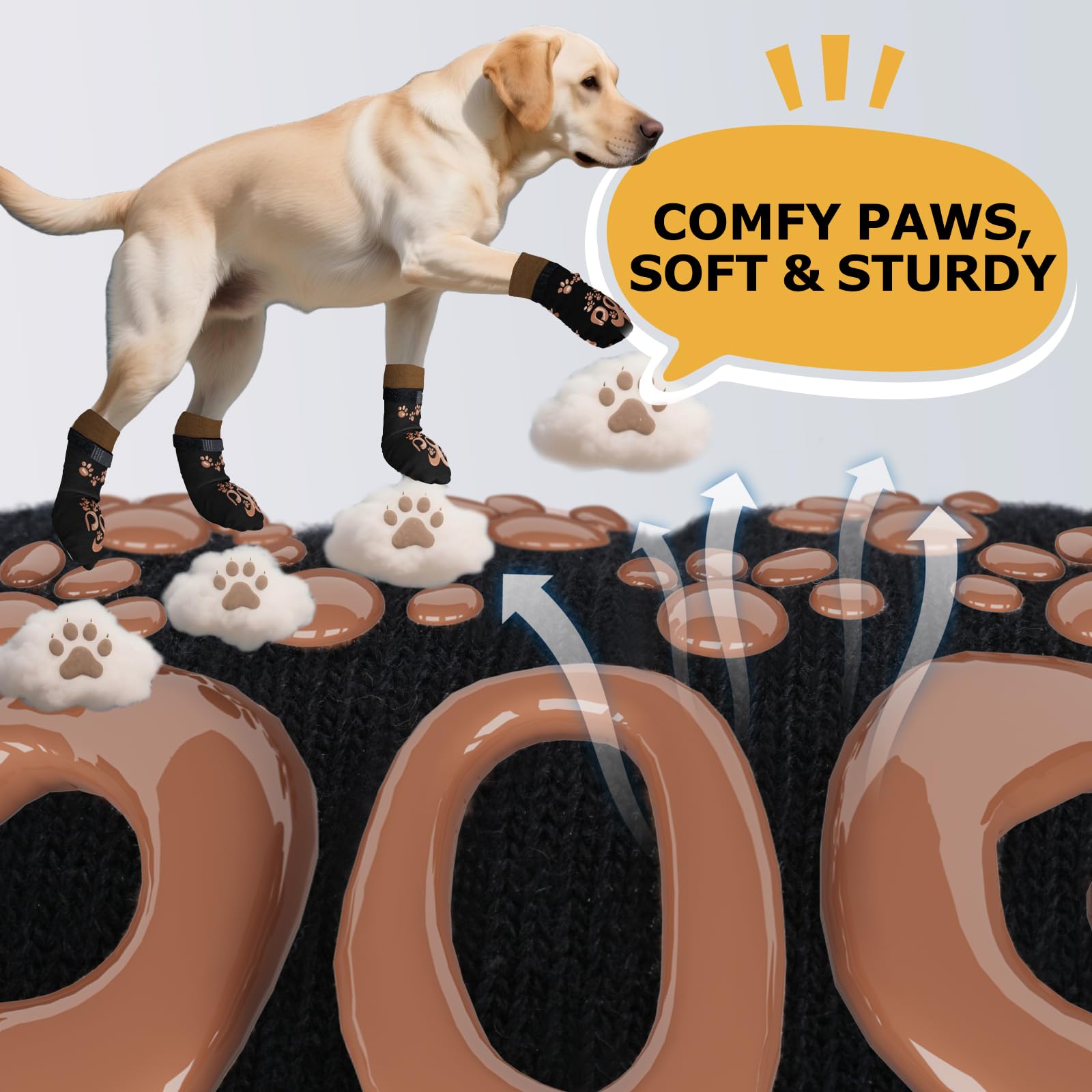 ROUWINNE anti-slip dog socks dot-grip bottom on floor surfaces helps prevent slips.