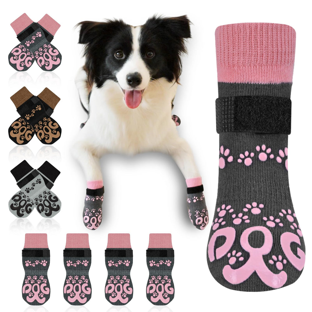 ROUWINNE anti-slip dog socks package—four durable paw covers for home protection
