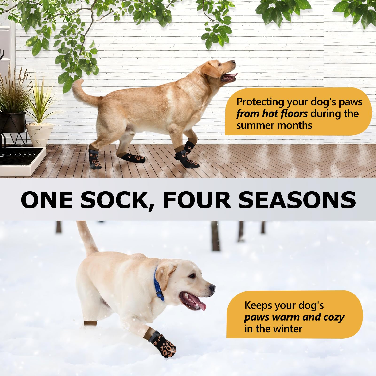 ROUWINNE anti-slip socks in-home-protection shown safeguarding paws and furniture.