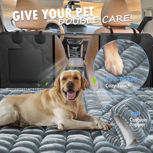 ROUWINNE backseat dog bed protects backseat extender from fur and spills.