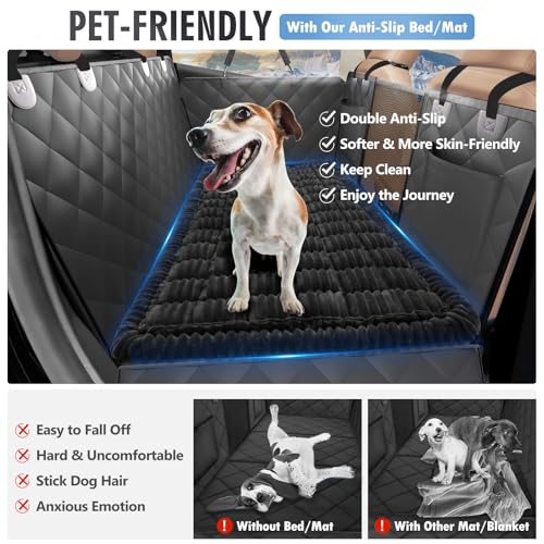 ROUWINNE car backseat extender protector guards against claws, fur, and spills.