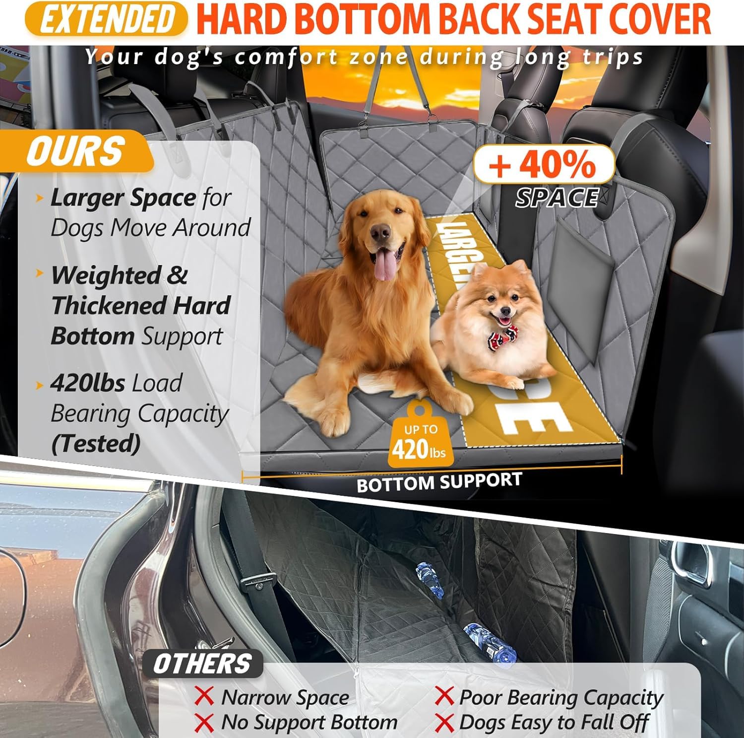 ROUWINNE dog hammock waterproof material keeps seats clean and protected on adventures.