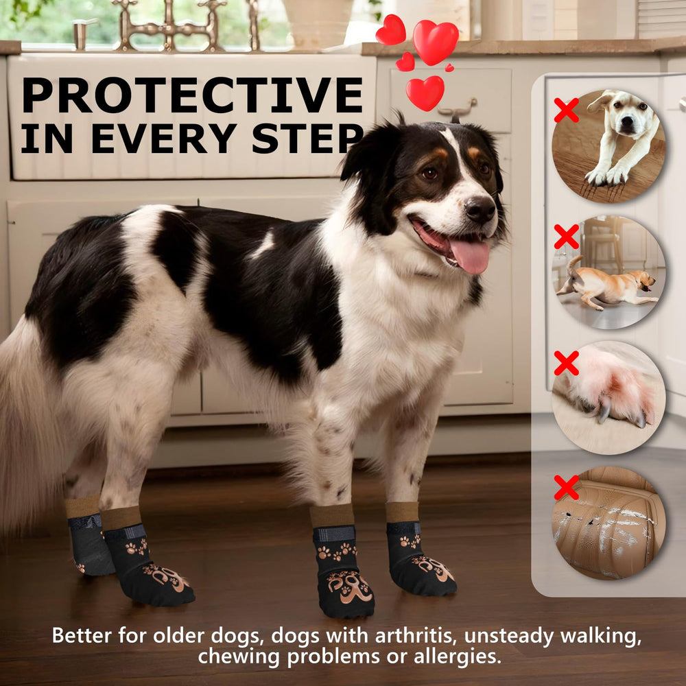 ROUWINNE dog-socks senior-use closeup illustrates support for arthritic or unstable dogs.