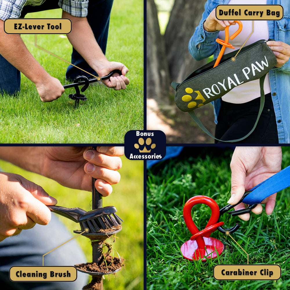 Royal Paw tie out stake tested with large dog up to 210 lbs for reliable anchoring