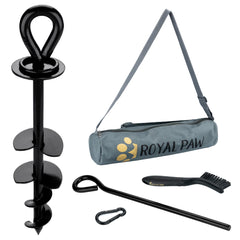 ROYAL PAW tie out stake demonstrates heavy-duty assembly for outdoor use with large dogs