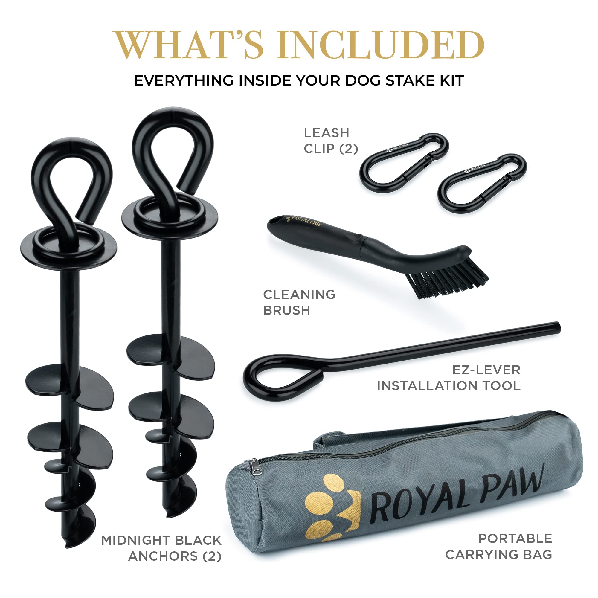 ROYAL PAW dog tie out stake installed in ground demonstrates quick setup and secure hold.