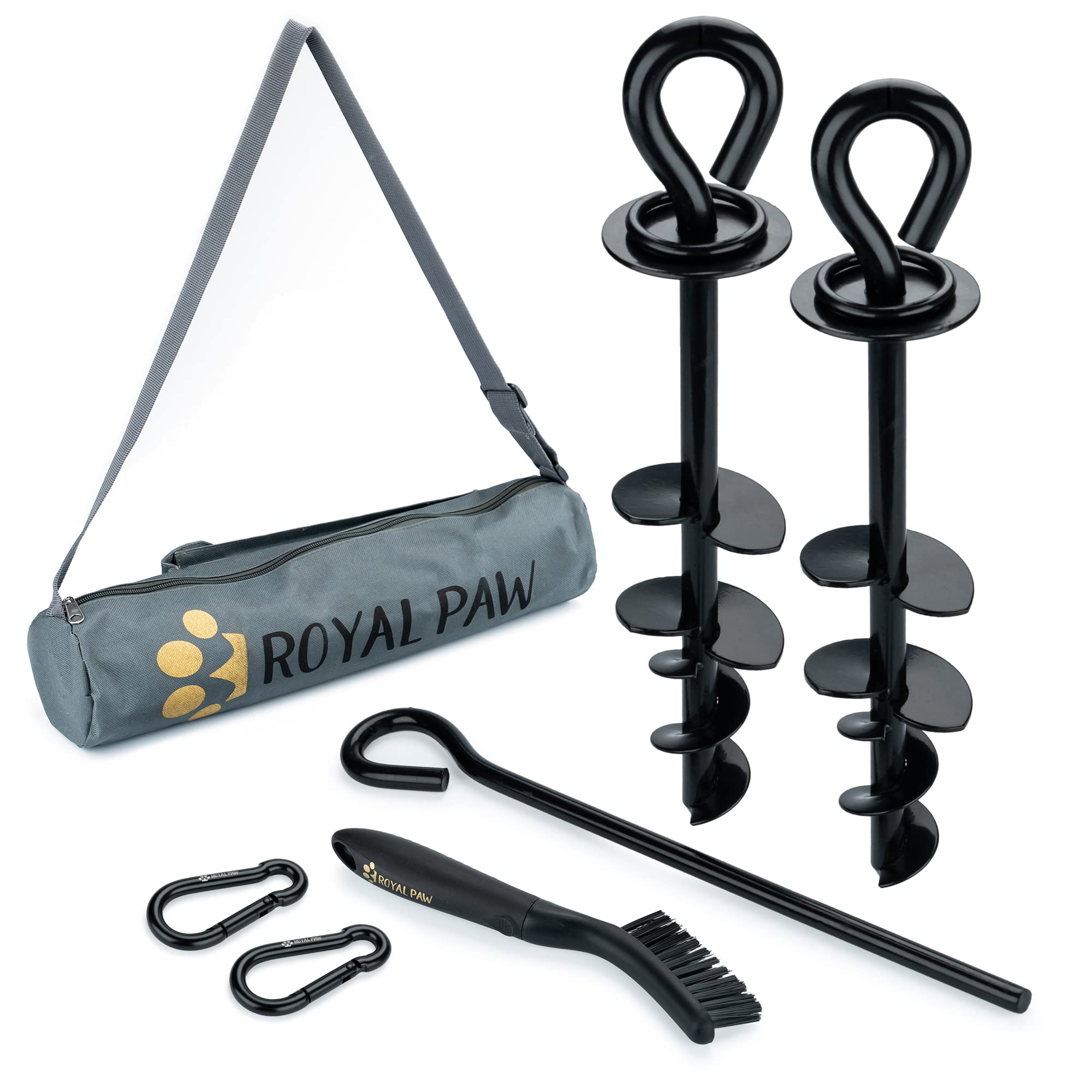 ROYAL PAW dog tie out stake packaging in water-resistant box signals premium presentation.