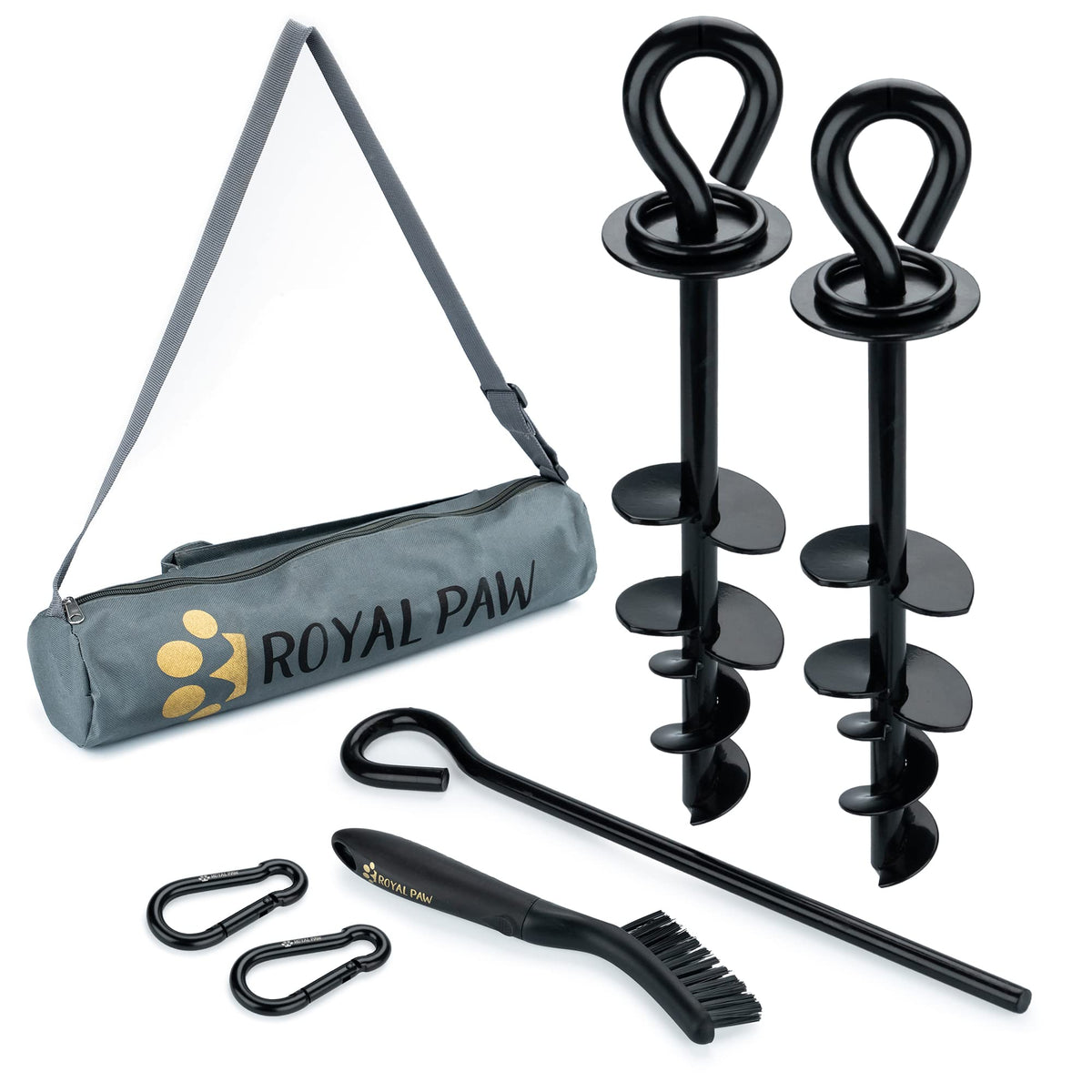 ROYAL PAW dog tie out stake packaging in water-resistant box signals premium presentation.