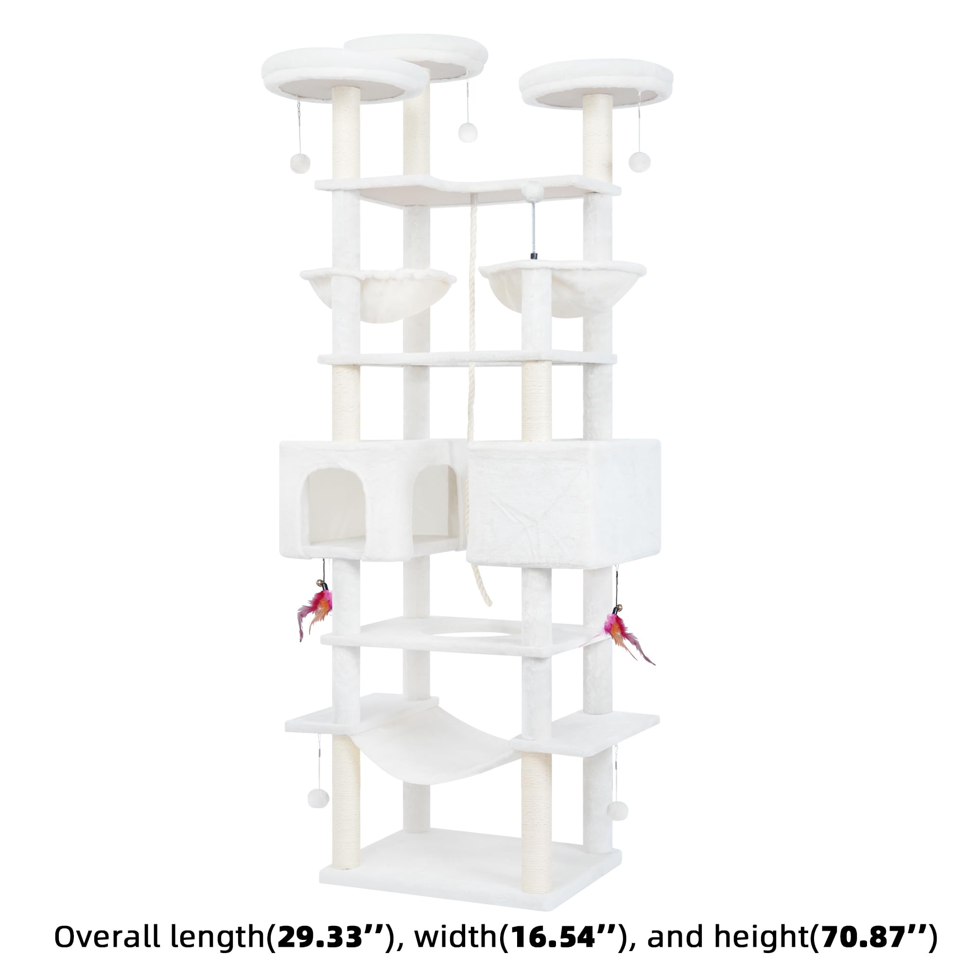 Roypet 71in cat tree with two condos provides private nap spots for multiple cats
