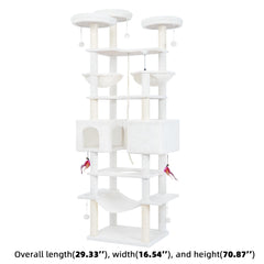 Roypet 71in cat tree with two condos provides private nap spots for multiple cats