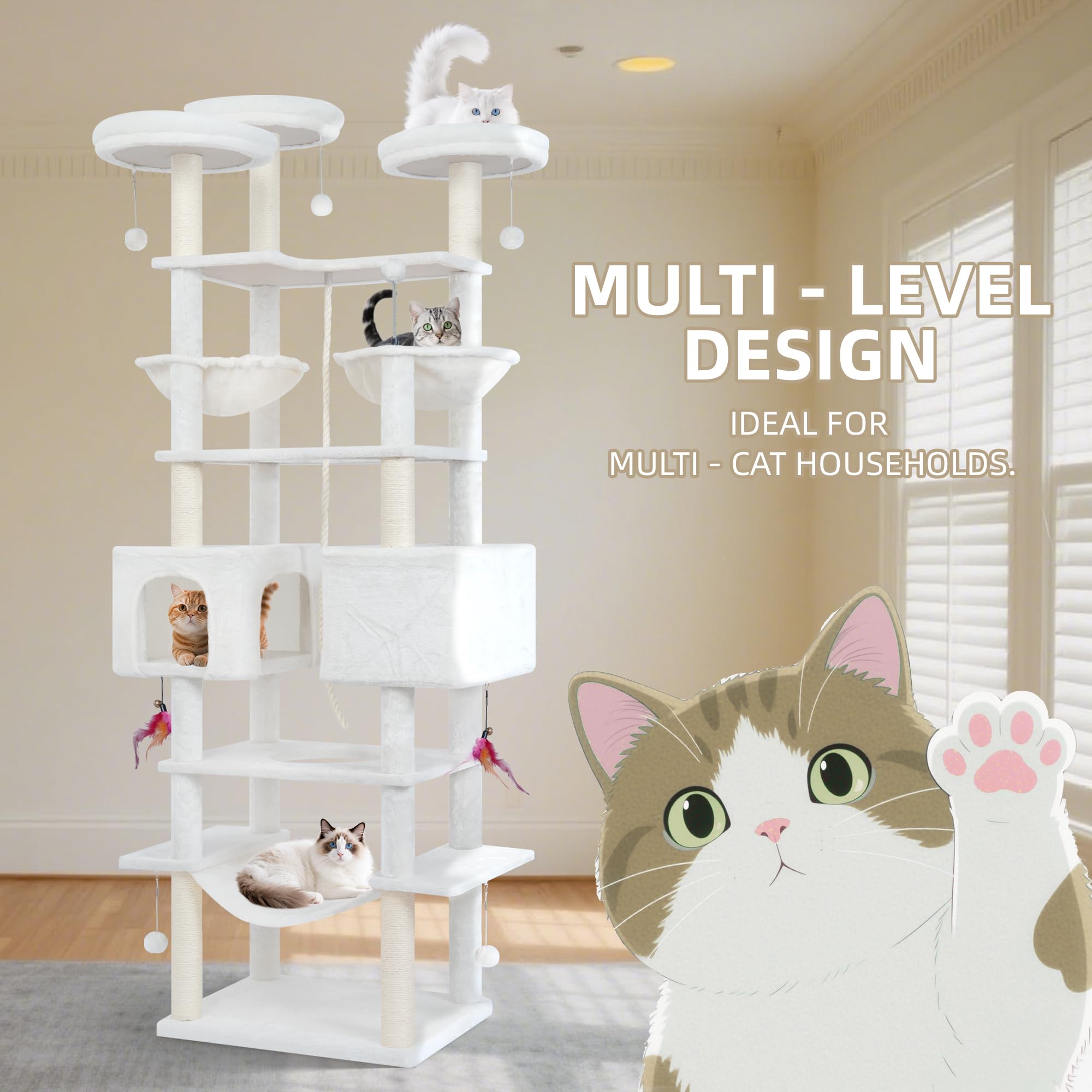 Roypet 71in cat tree hanging baskets offer elevated cozy nooks