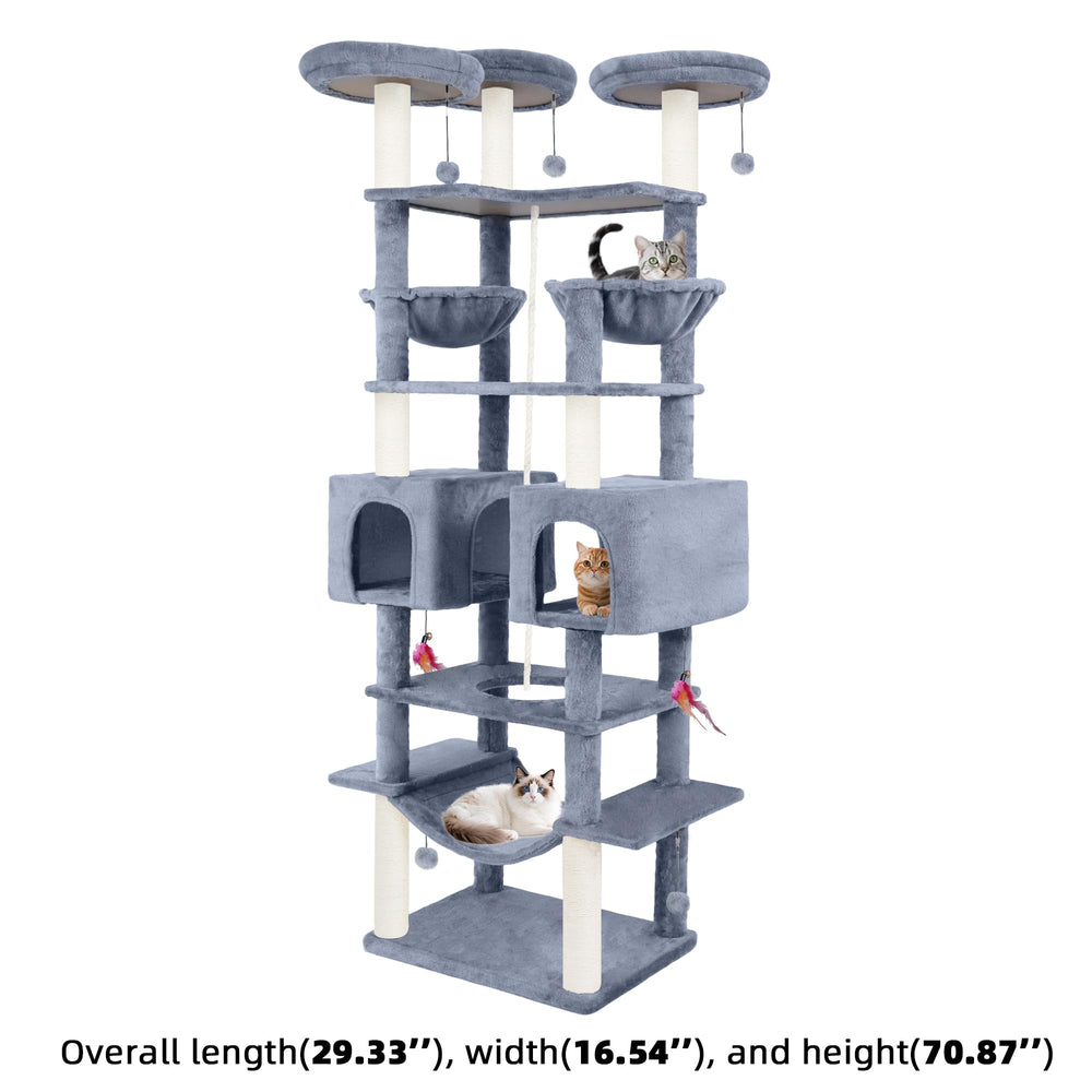 Roypet cat tree condos and perches create private retreats for multiple cats.