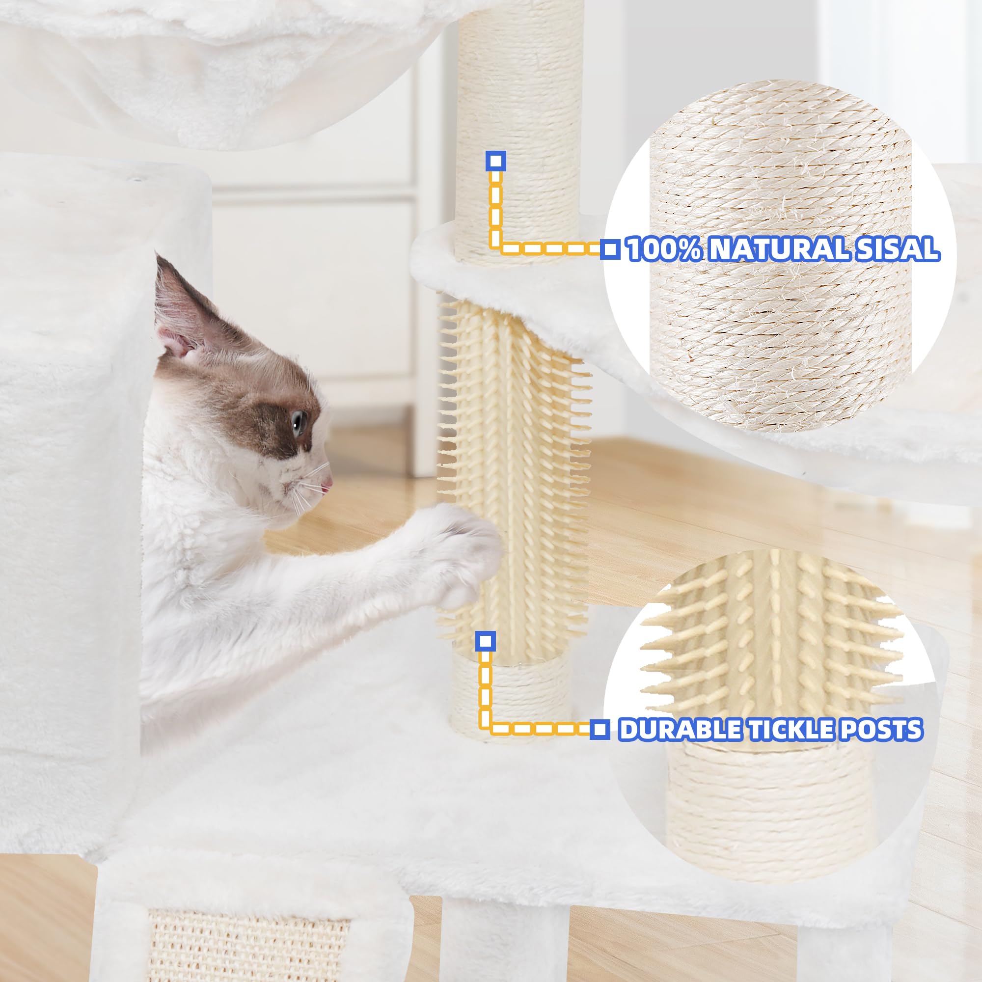 ROYPET cat tree with interactive toys encourages active play.