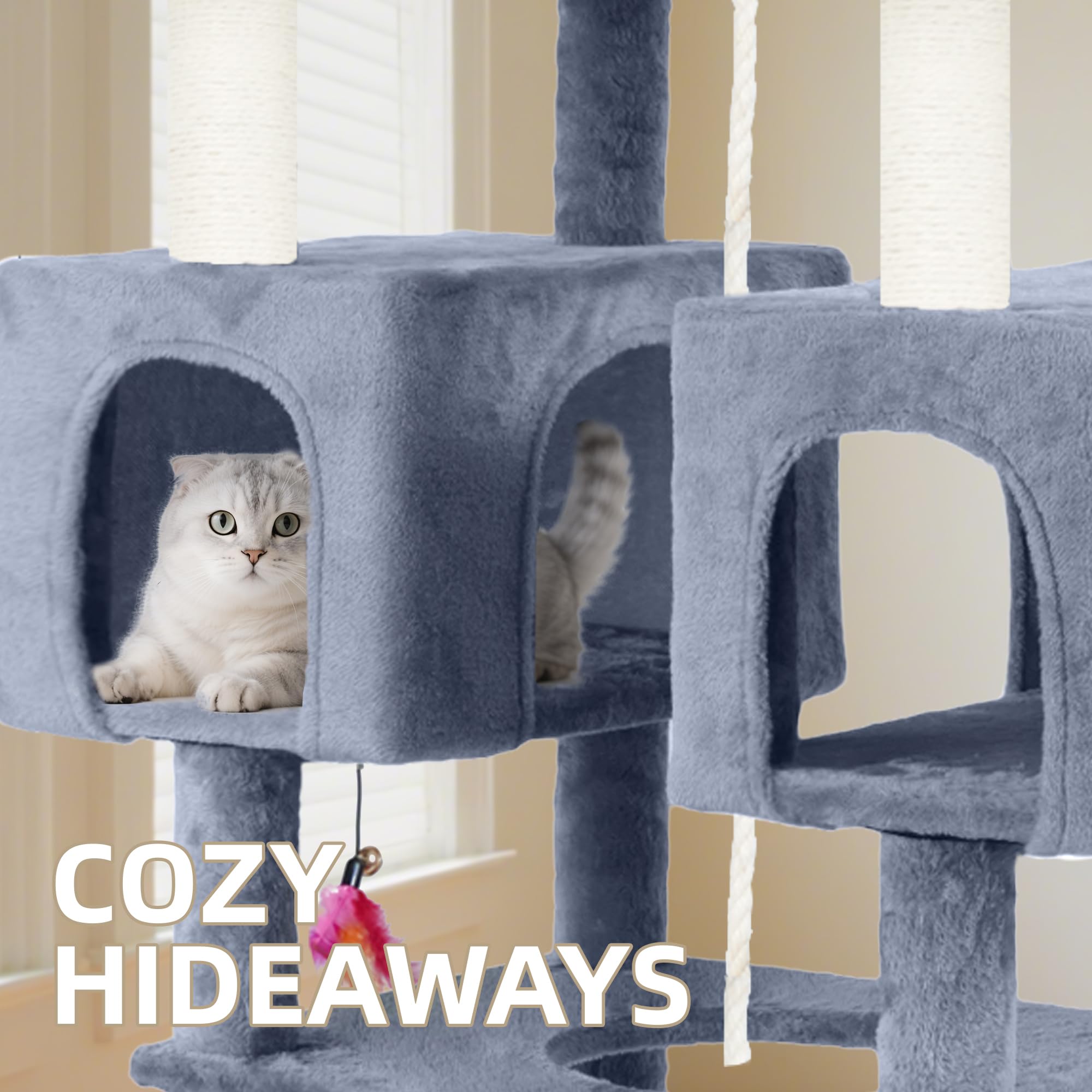 Roypet plush rest zones with perches and hammock inspire warm naps.