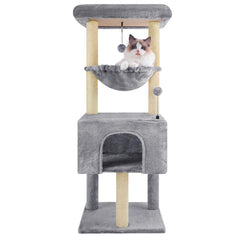 Roypet 43.3-inch cat tree assembled for sleek corner placement and space-saving setup