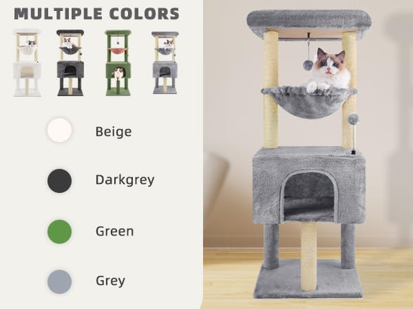 Roypet 43.3-inch cat tree ships with easy assembly and quick-set up