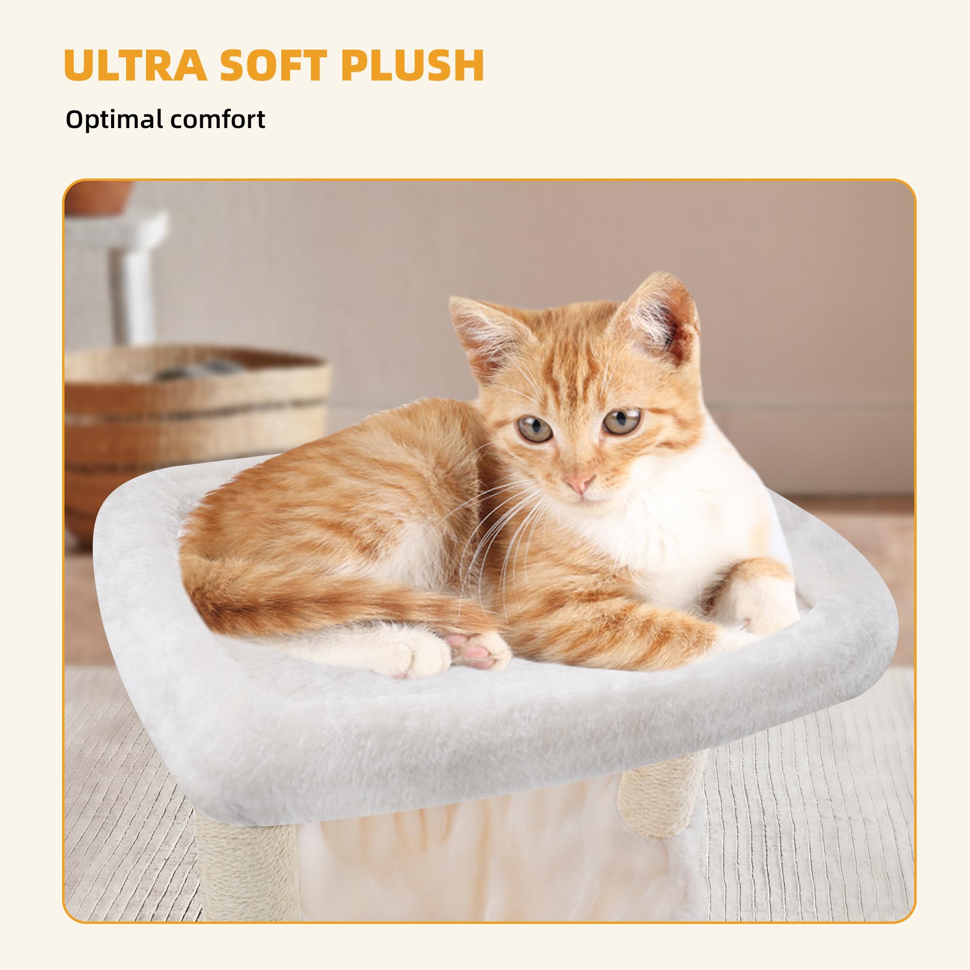 ROYPET Fashion Design 43.3-inch cat tree padded perches provide serene observation points.