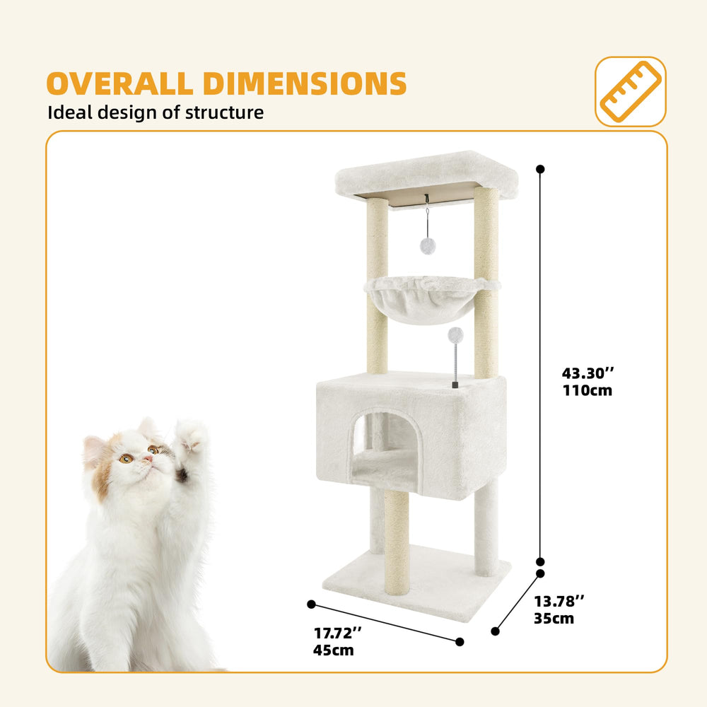 ROYPET Fashion Design 43.3-inch cat tree scratch-resistant materials ensure durable, safe pet furniture.