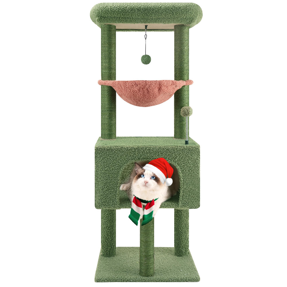 ROYPET Fashion Design 43.3-inch cat tree front view highlighting space-saving feline playground.
