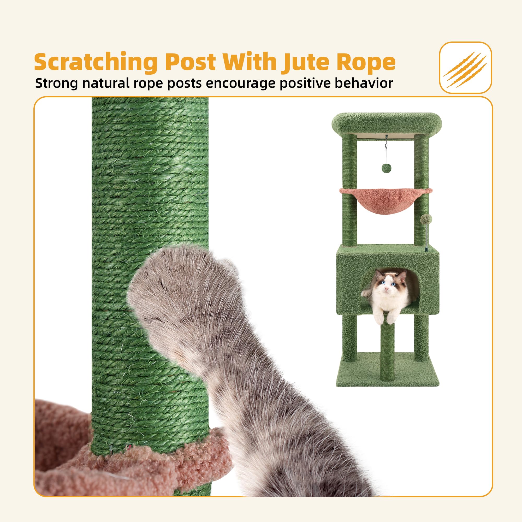 ROYPET Fashion Design 43.3-inch cat tree padded perches inviting naps with serene vantage.
