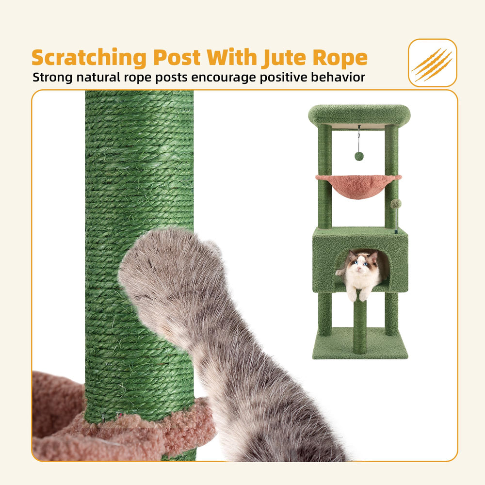 ROYPET Fashion Design 43.3-inch cat tree padded perches inviting naps with serene vantage.