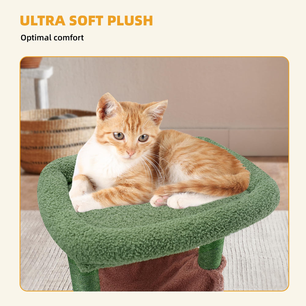 ROYPET Fashion Design 43.3-inch cat tree dangling pom-poms encouraging active play.