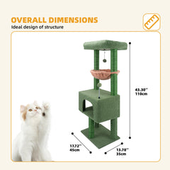 ROYPET Fashion Design 43.3-inch cat tree side view demonstrates compact footprint for modern interiors.