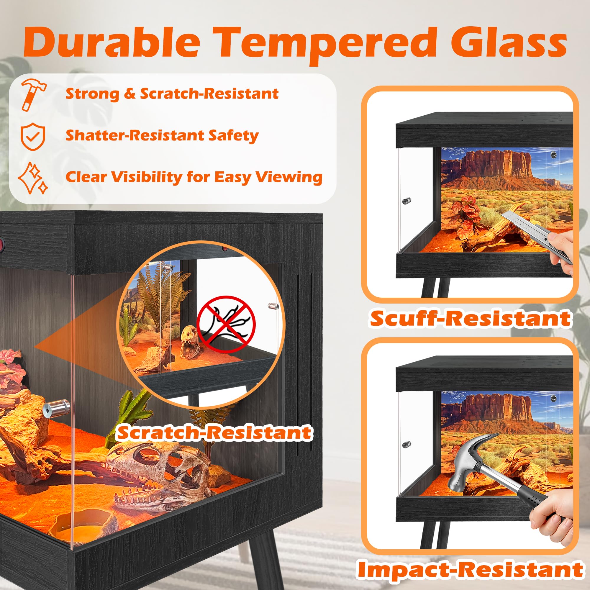 Royxen Bearded Dragon Tank legs-stand demonstrates stable setup for elevated enclosure.