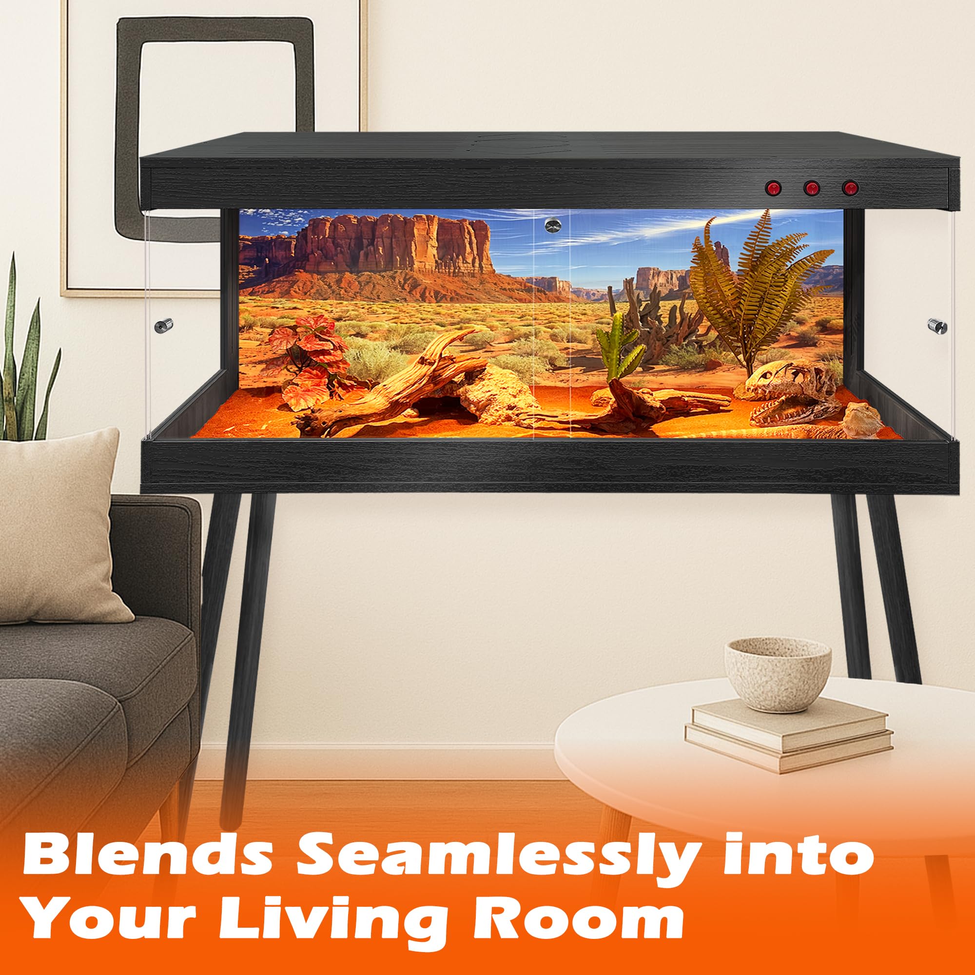 Royxen Bearded Dragon Tank lighting-system shows built in heat and light control options.
