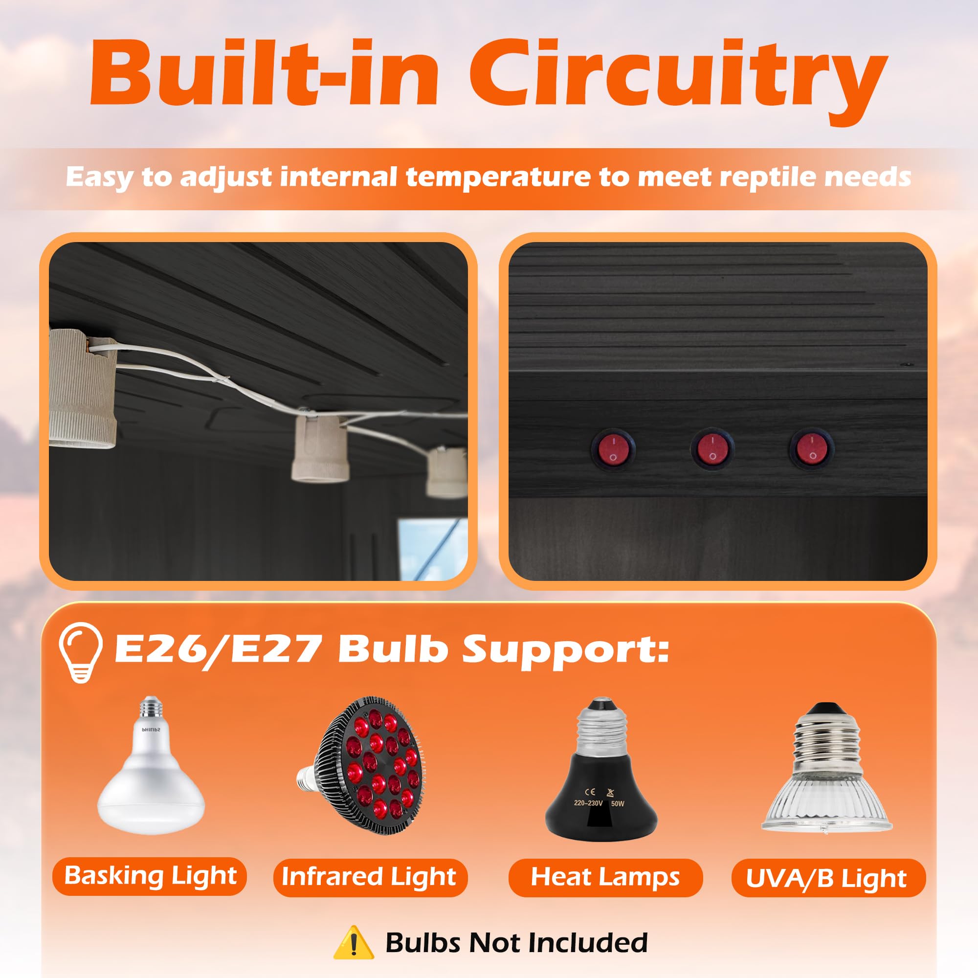 Royxen Bearded Dragon Tank mesh-top image emphasizes airflow and secure lid features.