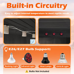 Royxen Bearded Dragon Tank mesh-top image emphasizes airflow and secure lid features.