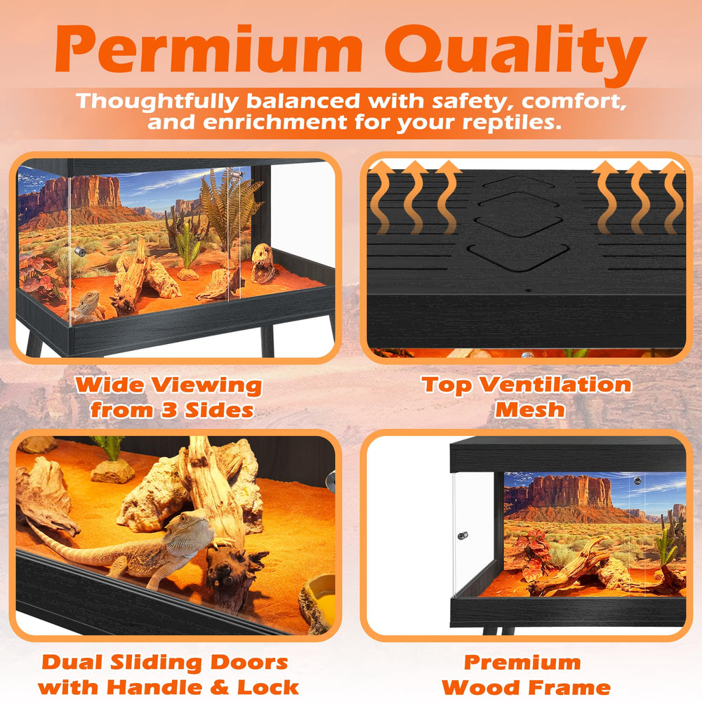 Royxen Bearded Dragon Tank tempered glass panels provide clear views and scratch resistance.