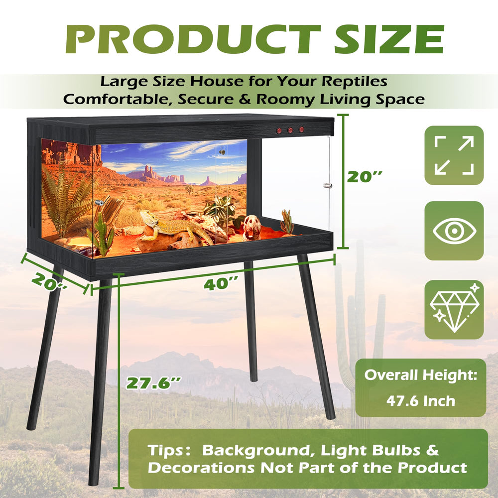 Royxen bearded-dragon-tank wood-leg-stand front view emphasizes stable elevated housing