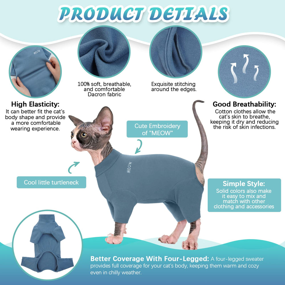 ROZKITCH hairless cat jumpsuit blue M side fit shows elastic waist for easy movement.